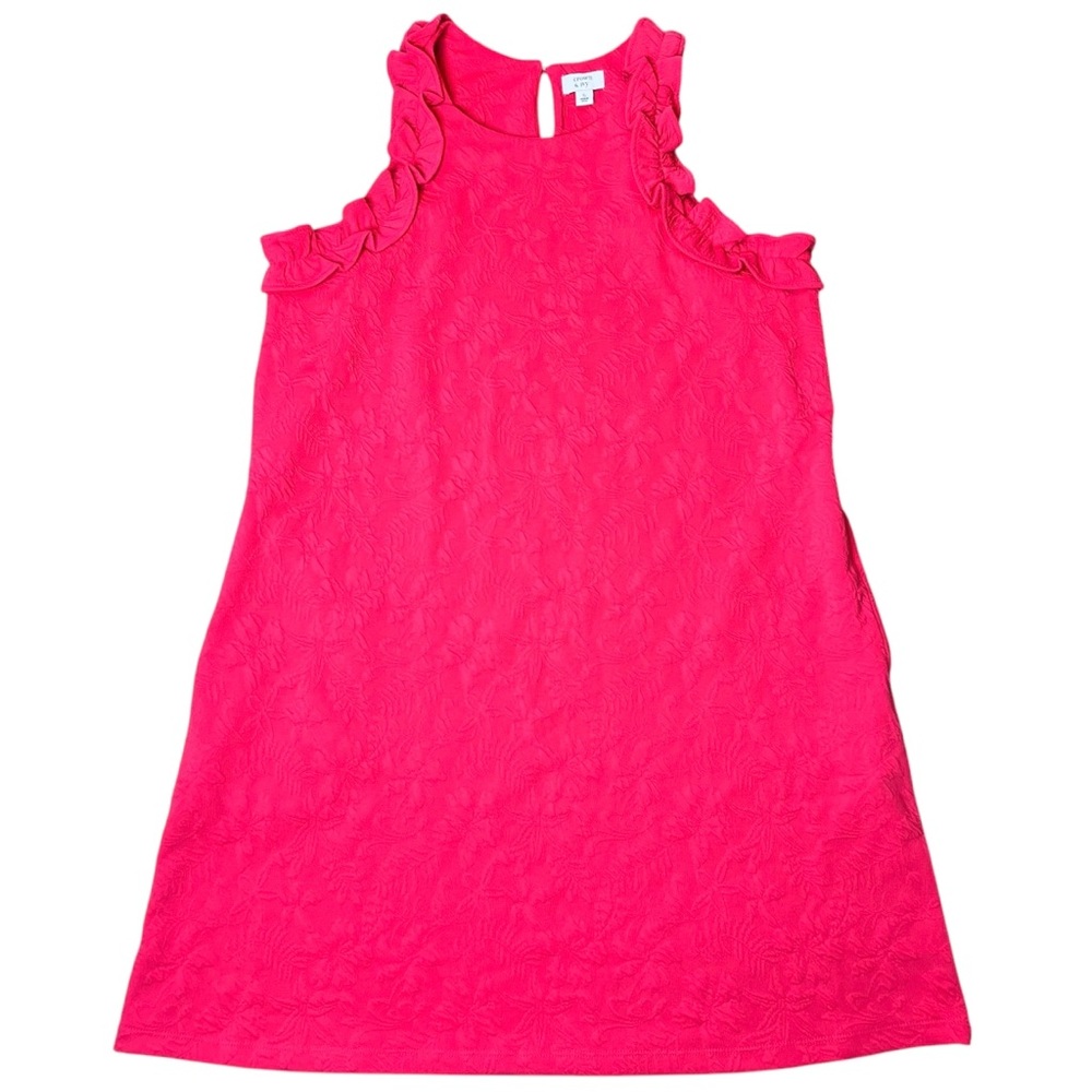 Crown & Ivy Floral Textured Ruffled Sleeveless Dress in Pink, Women’s Large